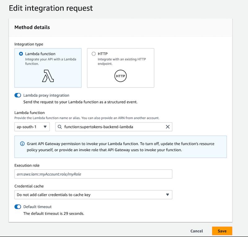 Configure lambda integration UI